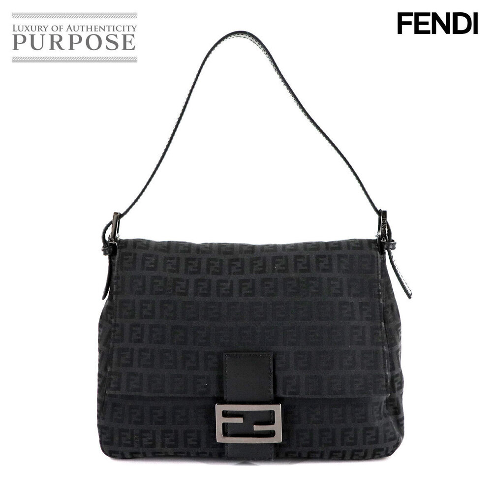 Fendi Zucchino Mamma Bucket Shoulder Bag Canvas Black Gunmetal Gray